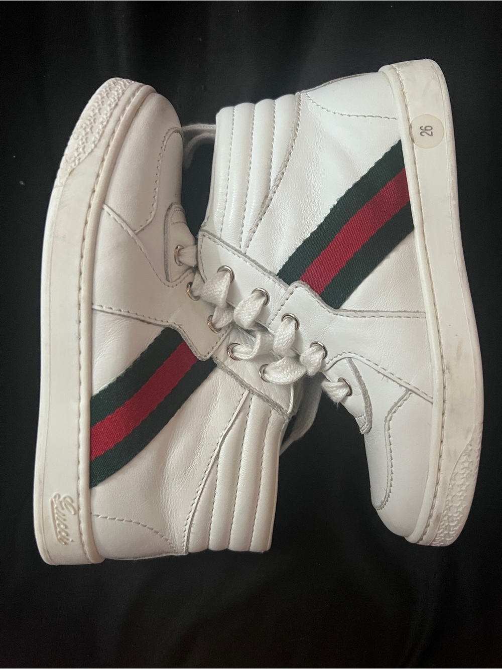 Gucci Kids White Leather High Top Sneakers Web Stripe Size 26 Box - Picture 2 of 7